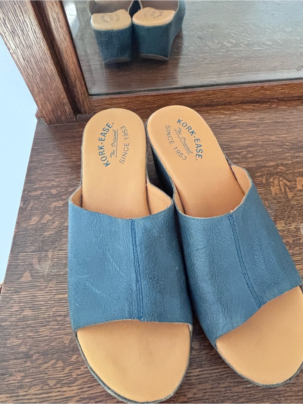 Kork-Ease Teal Leather Slide Mules - Picture 7 of 7